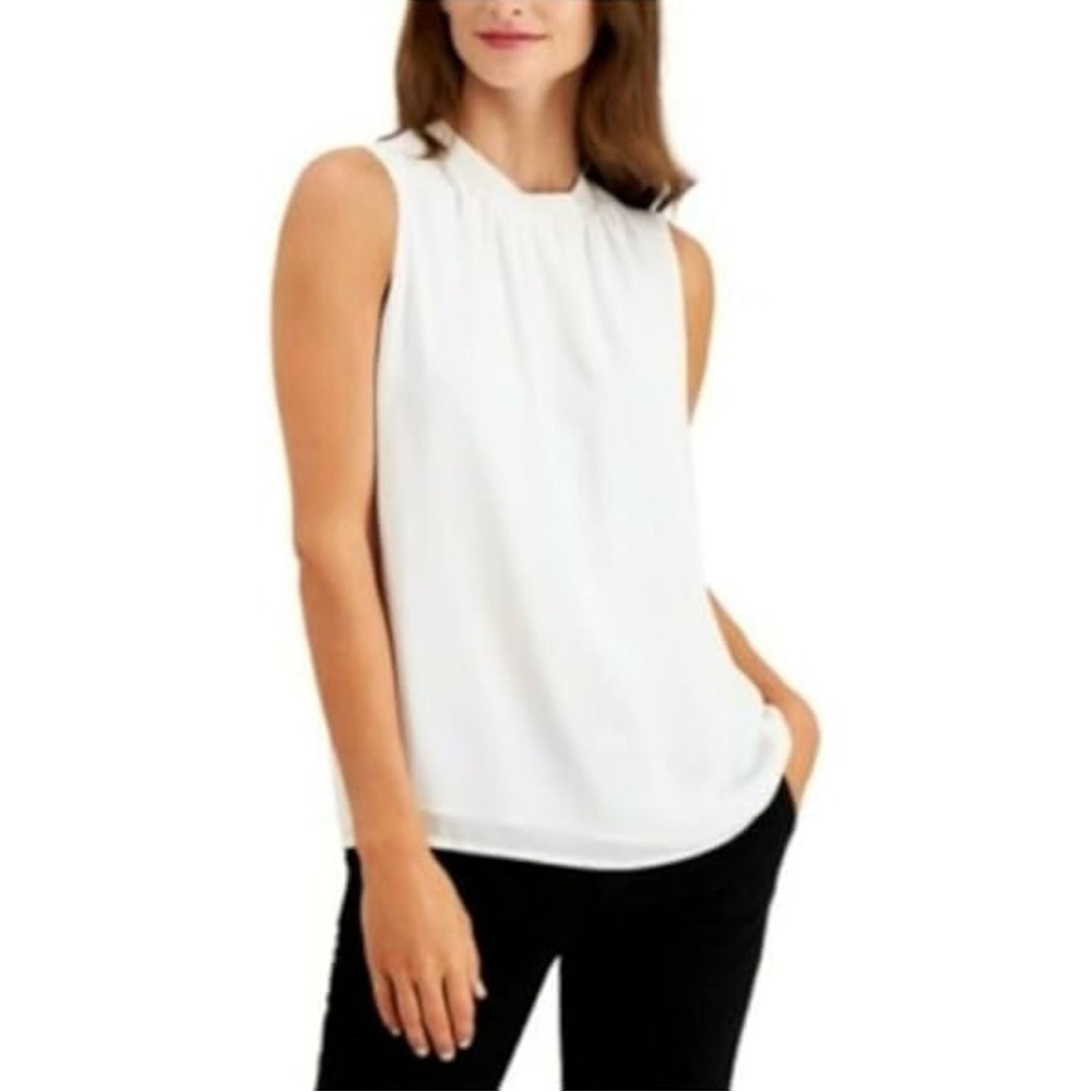 ALFANI Mock-Neck Sleeveless Top Soft White size L
